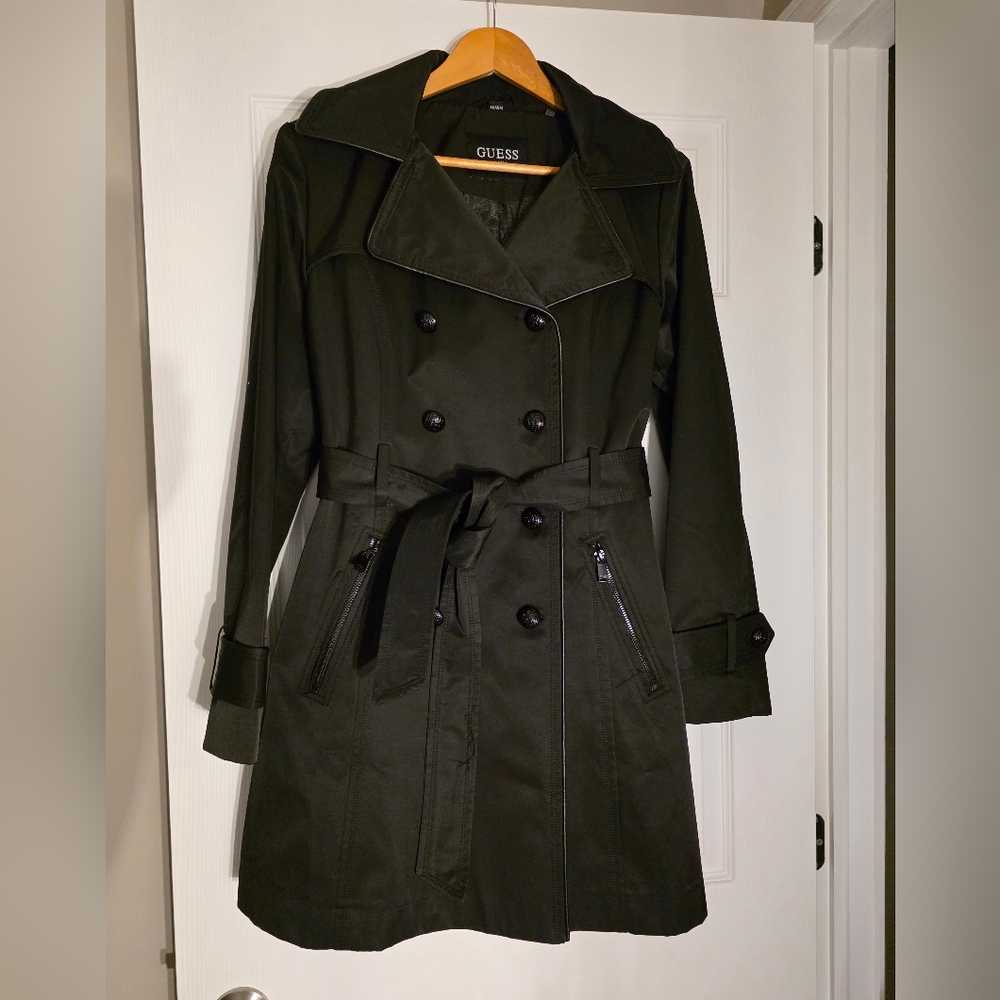 GUESS Double-Breasted Black Trench Coat For Summer